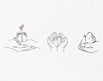 Baby Feet in Hands Embroidery Design, Minimalist Newborn Line Art, Baby Shower Gift, Continuous Sketch Baby Footprints Embroidery Design