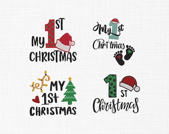 私の初めてのクリスマス刺繍デザインセット、クリスマス刺繍、サンタ刺繍、赤ちゃんのための初めてのクリスマス機械刺繍ファイル