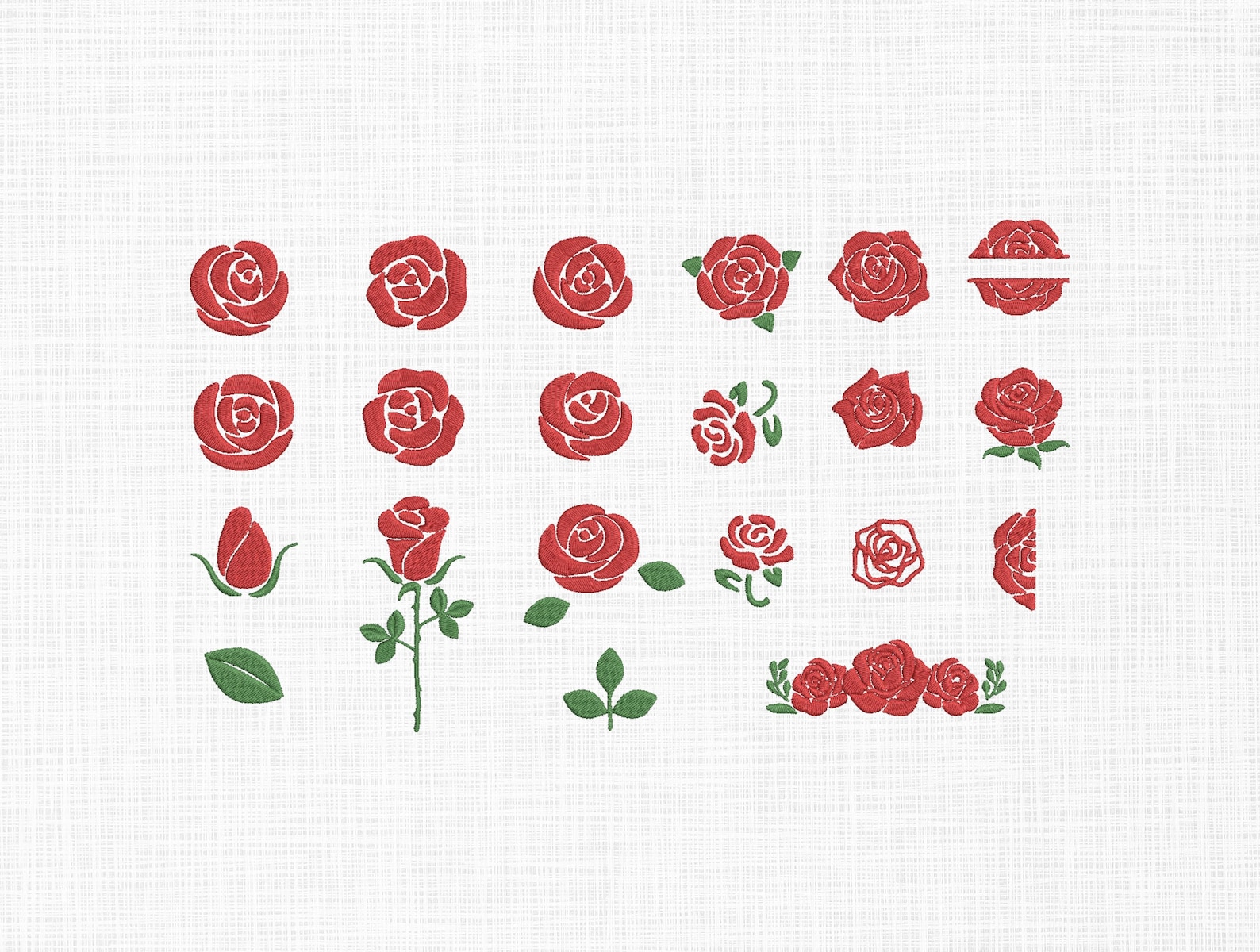 Red Rose Embroidery Design Bundle, Rose Flower & Leaves Machine ...