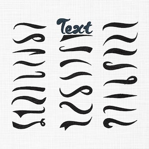May include: A collection of black swoosh designs in various shapes and sizes, with the word "Text" in a dark teal script. The swooshes are arranged on a white textured background, offering a variety of design elements.