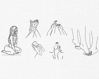 Bordado de pareja, Dibujo lineal de pareja, Conjunto de diseños de bordado minimalista de pareja con líneas, Patrones modernos de bordado a máquina con líneas corporales
