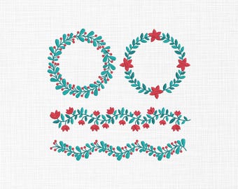 Floral Wreath Embroidery Design Bundle, Flower Border embroidery,  Leaf Frame embroidery, Decorative Machine Embroidery File