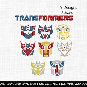 Robot Embroidery Design Bundle, Transformers Inspired Embroidery, Robot Face Machine Embroidery, Geek Embroidery, Transformer faces design