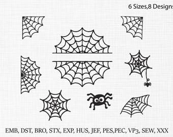 蜘蛛の巣の手刺繍パターン、ハロウィーンの刺繍パターン、蜘蛛の刺繍