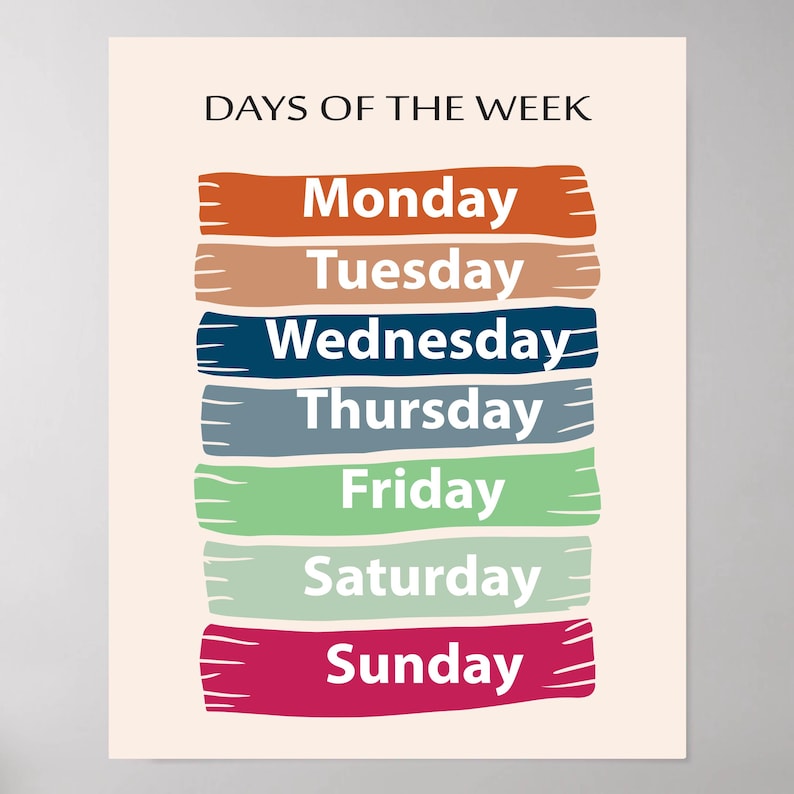 Days of the Week Educational Poster, Colorful Learning Decor for ...