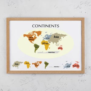 World Continents Map Poster, Educational Montessori Decor for Kids Classrooms