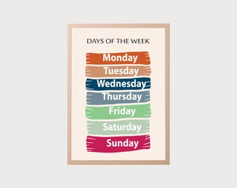Days of the Week Educational Poster, Colorful Learning Decor for Nursery and Playroom
