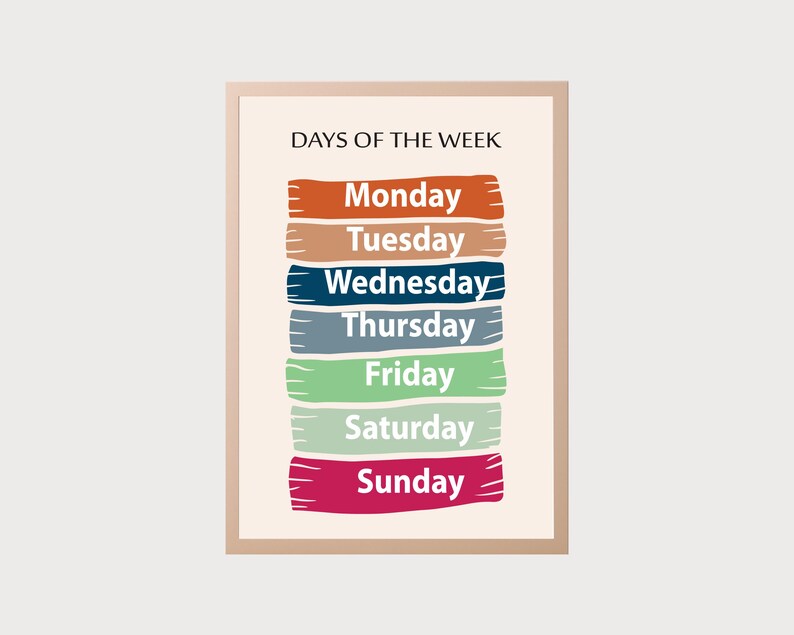 Days of the Week Educational Poster, Colorful Learning Decor for ...