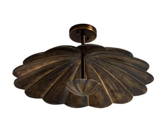 Antique Brass Flush Mount Ceiling Light – Vintage Petal Design Light Fixture.