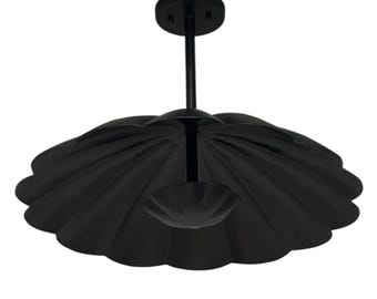 Modern Matte Black Flush Mount Ceiling Light – Brass Scalloped Pendant Fixture