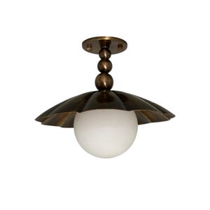Handmade Brass Flush Mount Ceiling Light with Frosted Glass Globe – Vintage Art Deco Style