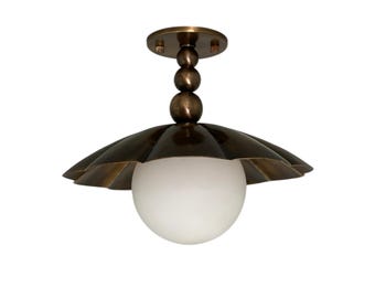 Handmade Brass Semi Flush Mount Ceiling Light with Frosted Glass Globe – Vintage Art Deco