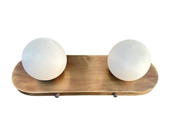 Mid-Century Modern Brass Vanity Sconce Light with Frosted Glass Globes