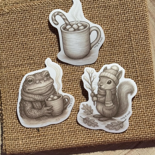 Winter Hollow Sticker Trio | Cozy Woodland Sepia Art