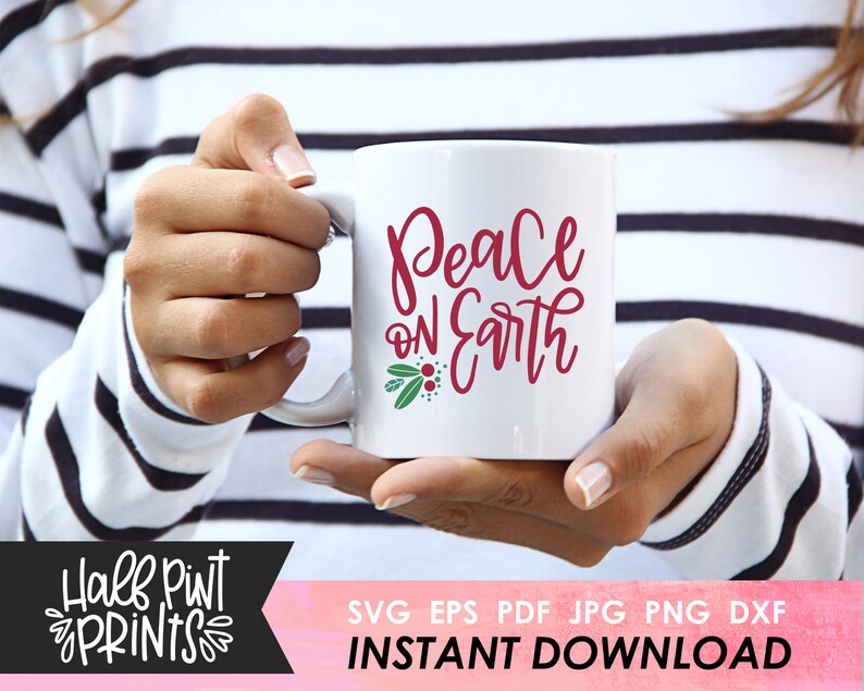 Handlettered Peace on Earth SVG, Lettered Christmas Quote, Holiday song hymn, Cut File, for Cricut, Silhouette, DXF, Sublimation file image 2