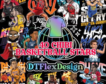 Chibi Basketball Stars 40 Halftone T-Shirt Design Bundle : HQuality 300 DPI png image for DTF and Sublimation -Digital Download
