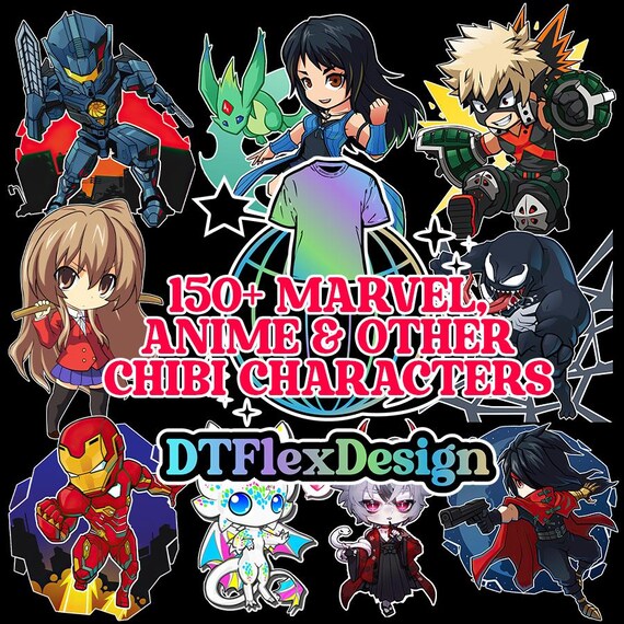 Game, Comic Hero & Anime Chibi Character 150+ T-Shirt Design Bundle : HQuality 300 DPI png image for DTF and Sublimation - Digital Download