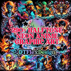 Halftone Neon Graphic Art Kawaii Anime 290+ Bundle : HQuality 300 DPI png image for DTF and Sublimation - Digital Download