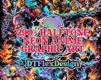 Halftone Neon Graphic Art Kawaii Anime 290+ Bundle : HQuality 300 DPI png image for DTF and Sublimation - Digital Download