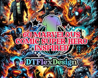Halftone Neon Graphic Art Comic Superhero Universe 60 Bundle : HQuality 300 DPI png image for DTF and Sublimation - Digital Download