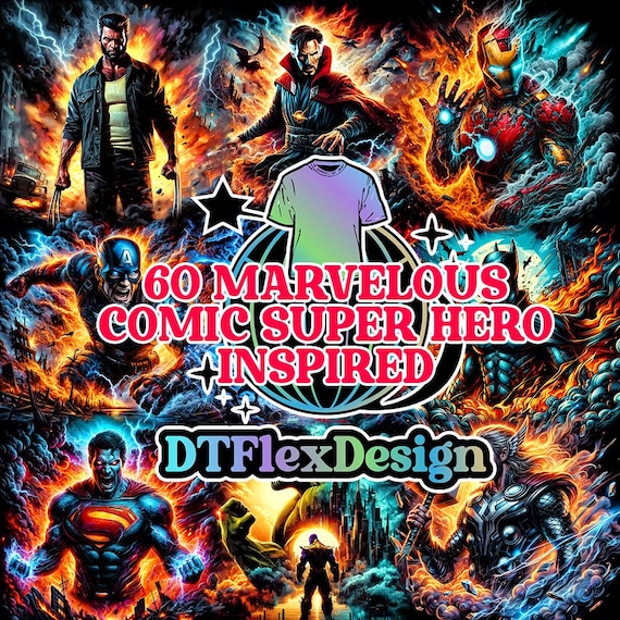Halftone Neon Graphic Art Comic Superhero Universe 60 Bundle : HQuality 300 DPI png image for DTF and Sublimation - Digital Download
