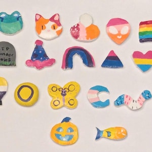 Handmade Clay Pride pins + mystery keychain