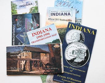 INDIANA State Map | Road Map | Indiana | Maps | Vintage Maps | Travel Maps | State Map | Crafts