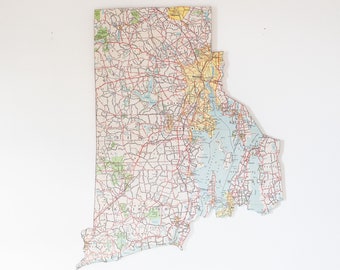 RHODE ISLAND Vintage State Map Wall Art (Large Size)