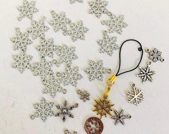 Lot of 26 Snowflake Charms | Snowflake Charms | Charms | Jewelry Supplies | Snow