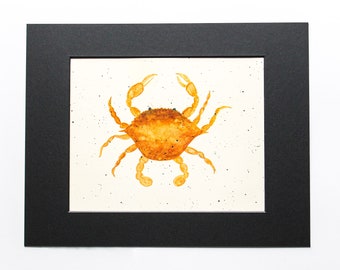 Matted Red Crab Print | Watercolor Print | Watercolor | Red Crab | Watercolor Painting | Maryland Crab | Wall Decor