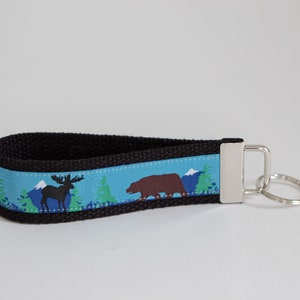 Keychain Wristlet with a Moose and Bear Design Key Fob Key Holder Moose Bear Keys Accessories Key Chain image 2