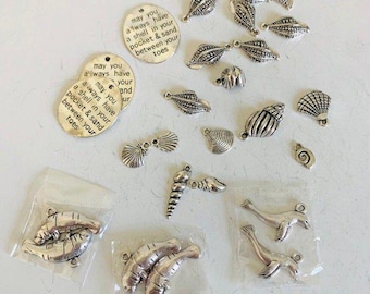 Lot of 26 Sea Shell Related Silver Charms | Charms | Craft Supplies | Charm Bracelets | Sea Shell Charms