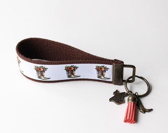 TEXAS Floral Cowgirl Boots Themed Keychain Wristlet | Key Holder | Key Chain | Boots | Western Boots | Texas | Gifts for Women | Texas state