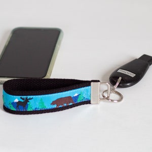 Keychain Wristlet with a Moose and Bear Design Key Fob Key Holder Moose Bear Keys Accessories Key Chain image 1