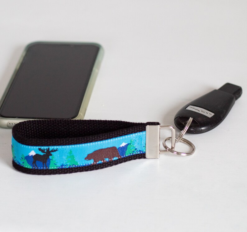 Keychain Wristlet with a Moose and Bear Design Key Fob Key Holder Moose Bear Keys Accessories Key Chain image 1