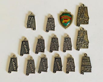 ALABAMA Charms | State Charms | Sterling Charms | Pewter Charms | Alabama Travel Shield Charm | Vintage Charms | Jewelry Making