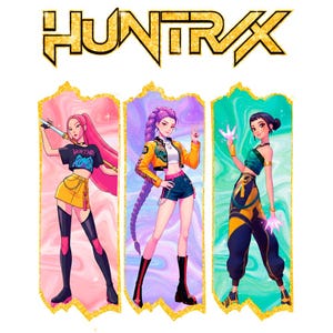 Golden K-pop PNG: Anime Hunter Girls Design (Digital Download)