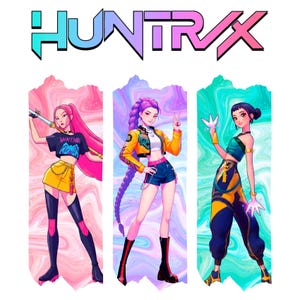 K-pop Anime Hunter Girls PNG: Purple Red Cyan Design (Digital Download)