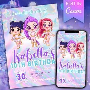 KPOP Demon Hunters Invitation EDITABLE K Pop Birthday Invitation Huntrix kids Birthday invitation K-Pop Demon Hunters Party Invite Canva