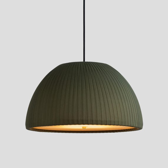 Hand-Wrapped Ribbed Dome Pendant Light, Cotton Fabric Chandelier, Modern Studio Lamp