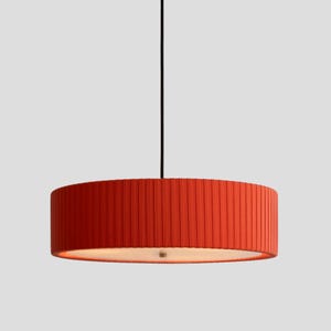 Orange Fabric Drum Pendant Light, Mid Century Modern Cotton Ceiling Lamp