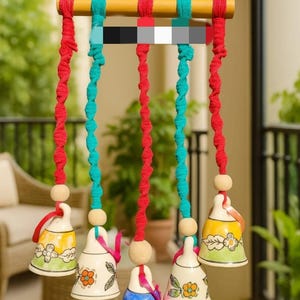 Handmade Terracotta Bell Wind Chime | Floral Festive Decor