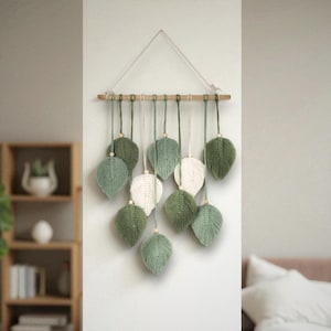Leaf Macrame Wall Hanging – Boho Tapestry, Brown Green Wall Decor for Living Room, Aesthetic Home Decoration, Perfect Gift.