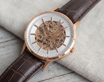 Skeleton Mechanical Watch for Men, Stainless Steel Automatic Wristwatch, Luxury Open Dial, Elegant Gift for Him, 50M Water Resistant