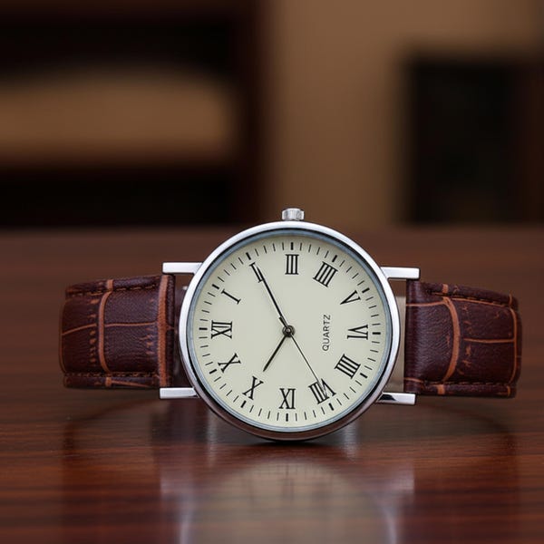Roman Numeral Watch: Vintage Style  Leather Strap Wristwatch