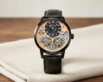 Mechanical Skeleton Wristwatch Men Roman Dial Dual Balance Automatic Watch