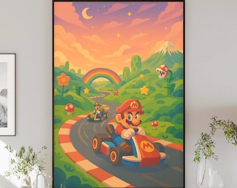Retro Racing Game Poster | Pixel Kart Racing Wall Art | Classic Video Game Digital Download | Instant Printable Gamer Decor