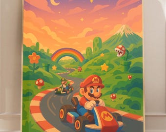 Retro Kart Racing Wall Art | Classic Pixel Game Poster | Vintage Video Game Decor | Gamer Bedroom Artwork