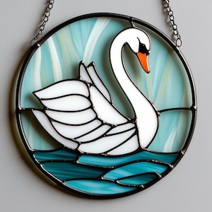 Elegant Swan Stained Glass Pattern, Digital Download, DIY Decorative Window Hanging
