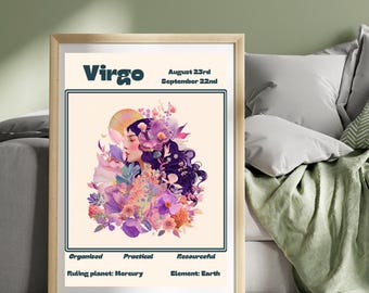 Virgo Zodiac Poster Celestial Astrology Wall Art Virgo Star Sign Print Horoscope Art Gift For Her Astrology Poster